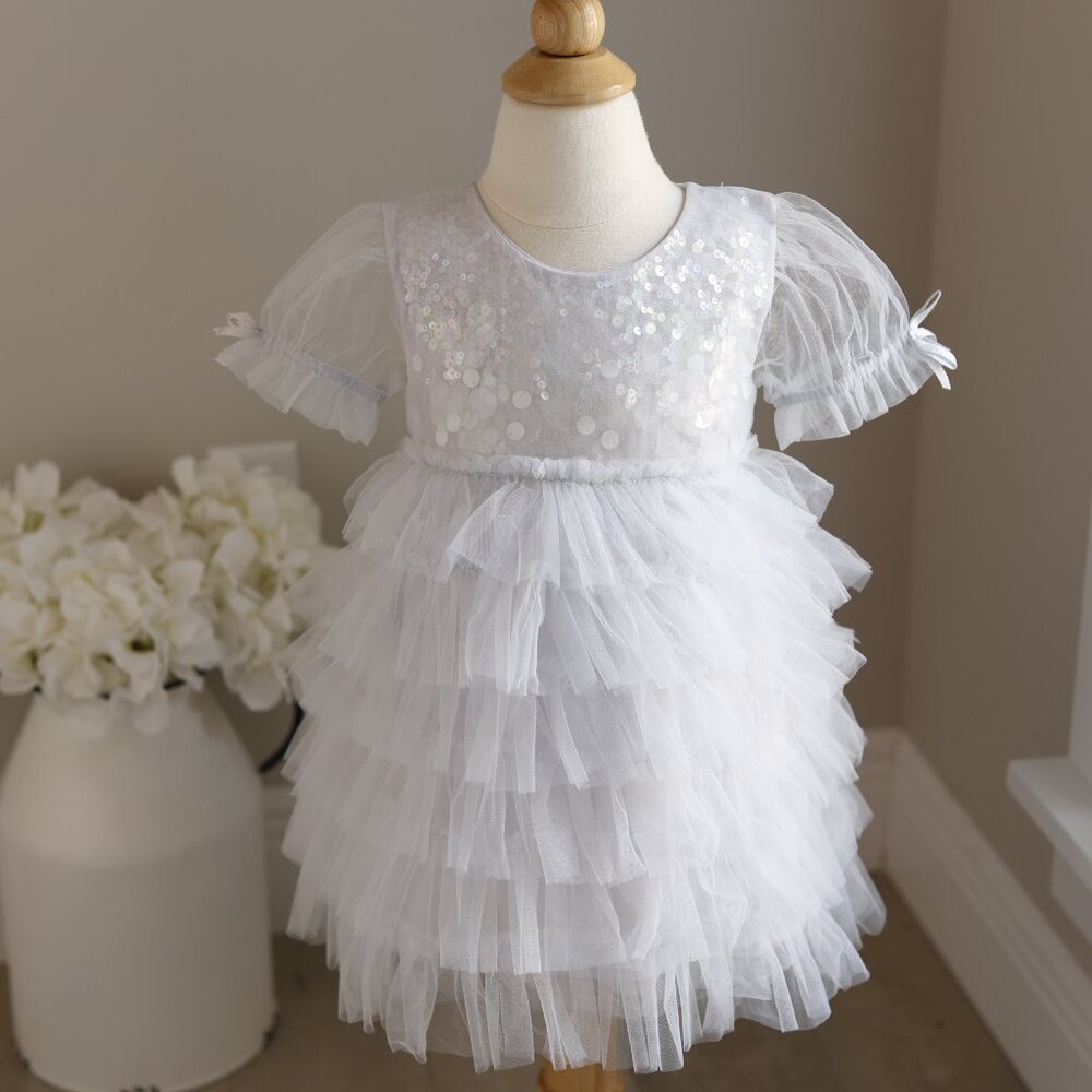 Tutu Du Monde Bebé Silver Tulle Dress Twinkling Flower Girl Portrait Party NWT